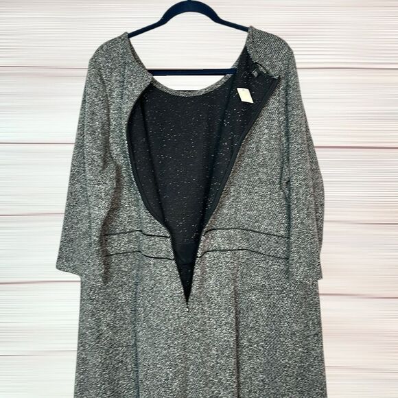 NWT Talbots Fit & Flare Dres Gray Black Tweed Leatherette Trim Knee Length 20W - Picture 10 of 14